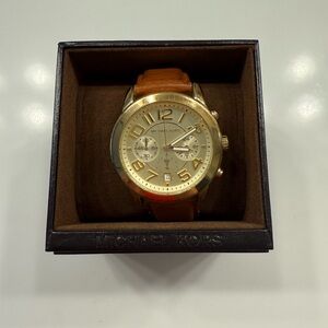 Michael Kors Gold Chronograph Watch with Tan Strap